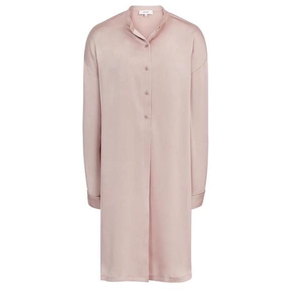 REISS Blush Satin Long Sleeve Band Collar Button Front Oversized Shirt Dress 6 - Picture 9 of 10